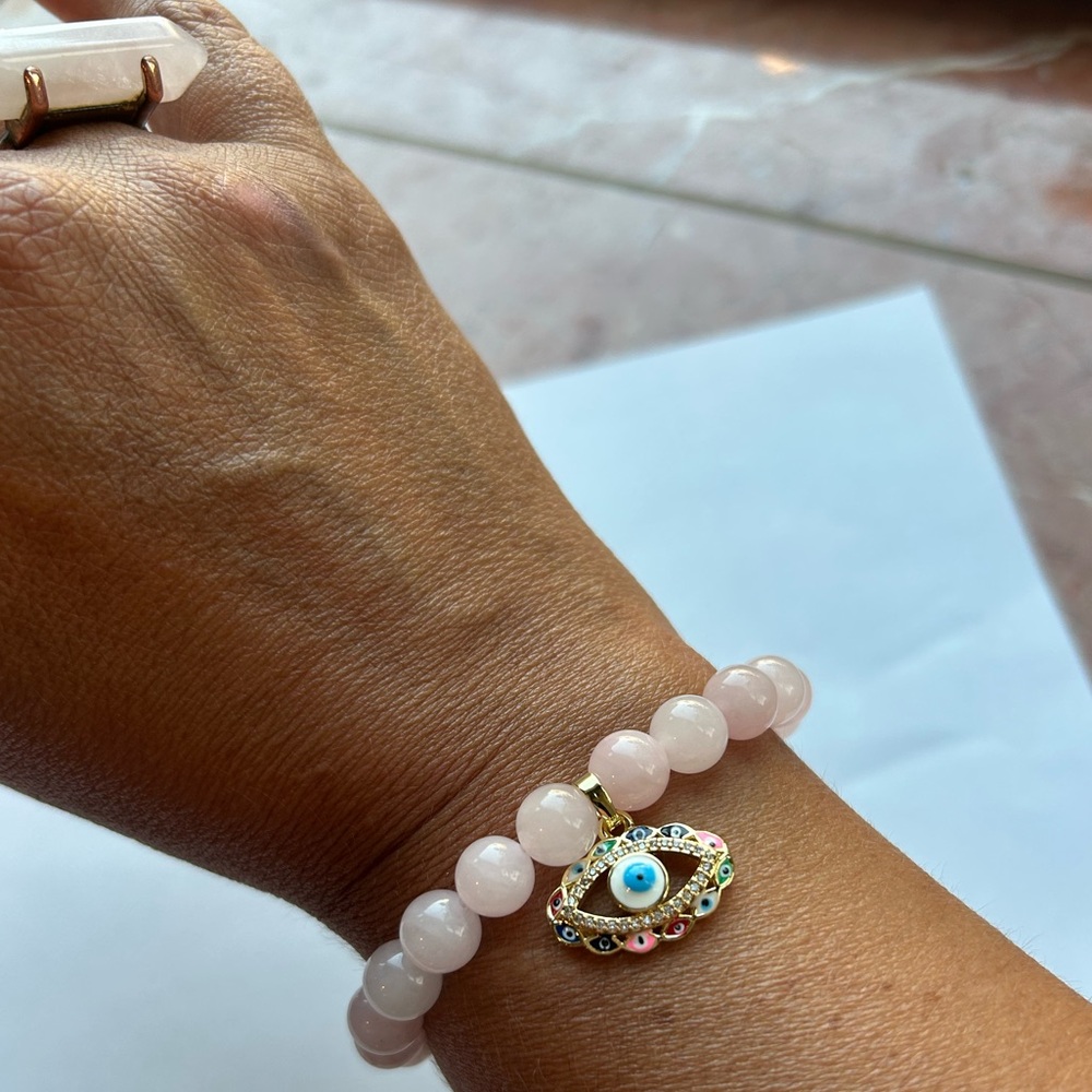 Rose Quartz Evil Eye Bracelet